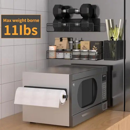 Magnetic Spice Rack for Refrigerator, 6 Pack 100% Metal Strong Magnet Shelf Black, Space Saving Spice Organizer, Home Kitchen Laundry Room Storage Organization W/ Paper Towel Holder, Utensils Racks DTUQYX