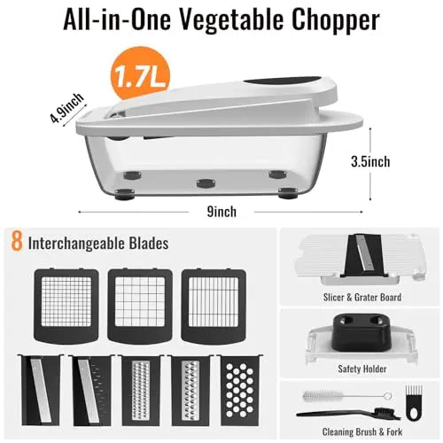 8 Blade All-in-1 Vegetable Chopper Mandoline Slicer with Container, Food Chopper, Onion Chopper, Veggie Cutter for Salad, Kitchen Gadgets Accessories Essentials, White ukeetap