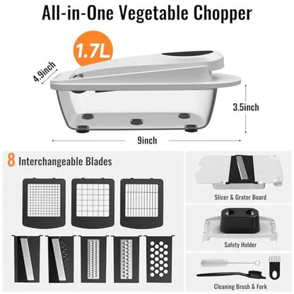 8 Blade All-in-1 Vegetable Chopper Mandoline Slicer with Container, Food Chopper, Onion Chopper, Veggie Cutter for Salad, Kitchen Gadgets Accessories Essentials, White ukeetap