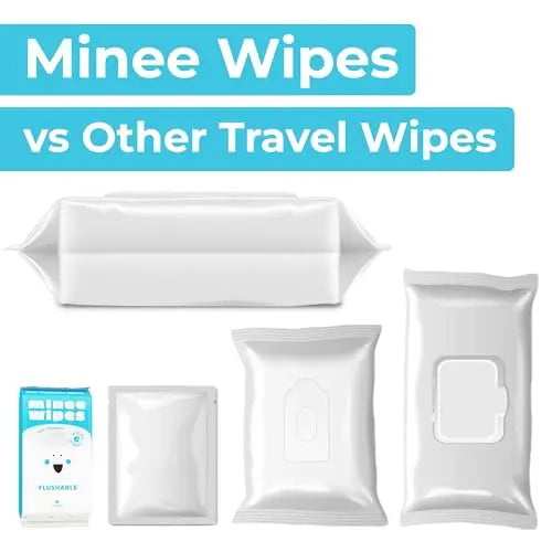 Impossibly Compact Travel Flushable Wipes - 99.5% Water and Aloe - Safe for Sensitive Skin, Hypoallergenic & Unscented - Travel Essentials for Adults, Kids & Baby Care - 8 Pack Total 48 Wipes MOONIES