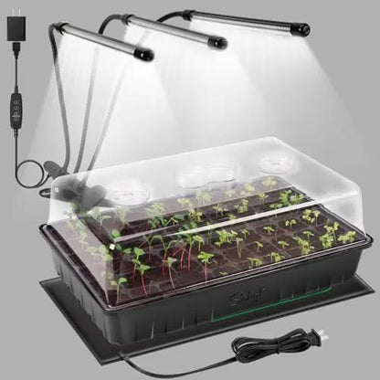 SOLIGT 60 Cell Seed Starter Kit with Grow Light and Heat Mat, Seed Starter Tray with Higher 4.3” Humidity Dome, 4/8/12/18H Timer, Flexible Light for Indoor Seed Starting & Seedling SOLIGT
