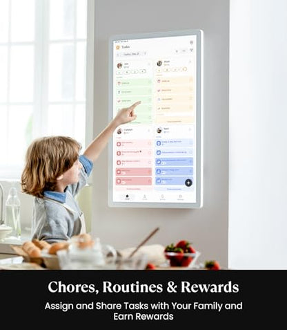 Cozyla Digital Calendar+ 2: 24 inch Wall Planner Touch Screen Chore Chart Customize Dashboard Smart Electronic Calendar for Family Schedules Meal Planner Support Any Google Play App Wall Mount White cozyla
