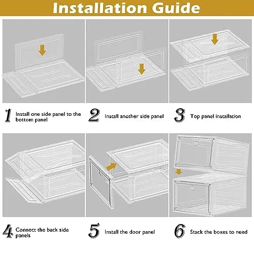 Thickened Clear Shoe Storage Organizer with Magnetic Door, Sturdy Stackable Shoe Boxes for Closet, Collapsible Space-Saving Shoe Rack for Sneakers & Boots, Plastic Shoe Cabinet Box Set, 6 Pack, White 7 code
