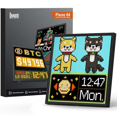Divoom Pixoo-64 - WiFi Pixel Cloud Digital Frame with APP Control,64 X 64 LED Panel Display Frame for Gaming Room Decoration/Social Media Fans Counter Divoom