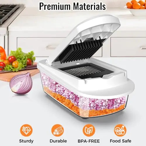 8 Blade All-in-1 Vegetable Chopper Mandoline Slicer with Container, Food Chopper, Onion Chopper, Veggie Cutter for Salad, Kitchen Gadgets Accessories Essentials, White ukeetap