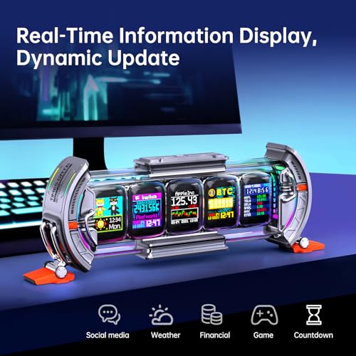 Divoom Times Gate - Cyberpunk Gaming Setup Digital Alarm Clock, Smart APP, WiFi Connect, RGB LED Display, Personalized Financial & Bitcoin Dashboard, Pixel Art for Gaming Room & Office Decor, Silver Divoom