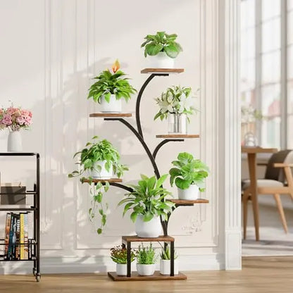 BACEKOLL Plant Stand Indoor with Grow Lights, 7 Tiered Indoor Plant Shelf, 49" Corner Plant Stands for Indoor Plants, Metal Plant Flower Display Shelf, Tree-Shaped Plant Rack for Home, Patio, Brown BACEKOLL