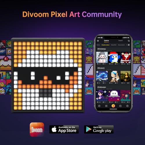 Divoom TimeBox Evo -- Pixel Art Bluetooth Speaker with 16x16 LED Display APP Control - Cool Animation Frame & Gaming Room Setup & Bedside Alarm Clock- Black Divoom