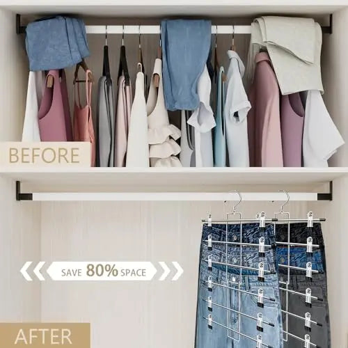 Pants Hangers with Clips,Space Saving Hanging Closet Organizer-6 Tiers Skirt Hangers with 360° Swivel Hook,Closet Organizer-Clothes Hangers- College Dorm Essentials Apartment Essentials-2 Pack Lumigens