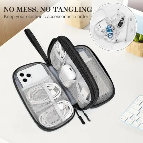 FYY Travel Cable Organizer Pouch Electronic Accessories Carry Case Portable Waterproof Double Layers All-in-One Storage Bag for Cord, Charger, Phone, Earphone Black FYY