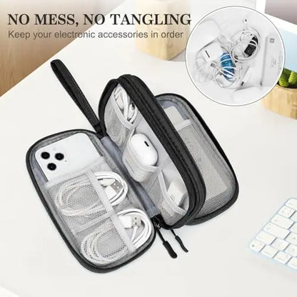 FYY Travel Cable Organizer Pouch Electronic Accessories Carry Case Portable Waterproof Double Layers All-in-One Storage Bag for Cord, Charger, Phone, Earphone Black FYY