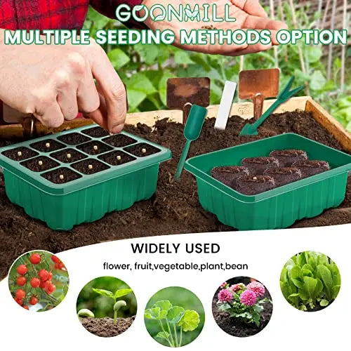 Seed Starter Tray with Grow Light, 5 Packs Plant Starter Tray Seedling Starter Kit with Humidity Domes Base Indoor Greenhouse Mini Propagator Station for Seeds Growing Starting (12 Cells per Tray) GOONMILL