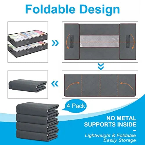 Budding Joy 90L Under Bed Storage Containers, Closet Organizers and Storage Bins, Foldable Underbed Storage Bags for Linen Sheets, Blanket, Clothing, Comforter, Sweaters, Pillows, Wrapping Paper, Grey Budding Joy