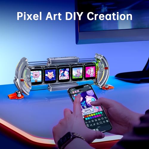 Divoom Times Gate - Cyberpunk Gaming Setup Digital Alarm Clock, Smart APP, WiFi Connect, RGB LED Display, Personalized Financial & Bitcoin Dashboard, Pixel Art for Gaming Room & Office Decor, Silver Divoom