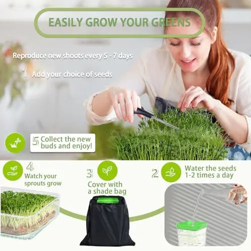 PHAIN 4-Tier Seed Sprouting Kit with Drain Holes and Drain Tray, Upgrade Stackable Microgreens Fresh Organic Bean Seed Sprouter Tray Ripple Soil-Free Sprouter Tray for Beans Alfalfa Seeds PHAIN