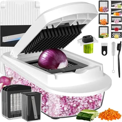8 Blade All-in-1 Vegetable Chopper Mandoline Slicer with Container, Food Chopper, Onion Chopper, Veggie Cutter for Salad, Kitchen Gadgets Accessories Essentials, White ukeetap