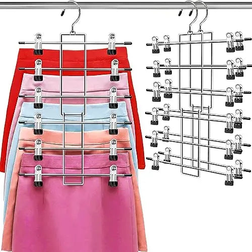 Pants Hangers with Clips,Space Saving Hanging Closet Organizer-6 Tiers Skirt Hangers with 360° Swivel Hook,Closet Organizer-Clothes Hangers- College Dorm Essentials Apartment Essentials-2 Pack Lumigens