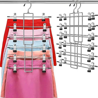 Pants Hangers with Clips,Space Saving Hanging Closet Organizer-6 Tiers Skirt Hangers with 360° Swivel Hook,Closet Organizer-Clothes Hangers- College Dorm Essentials Apartment Essentials-2 Pack Lumigens