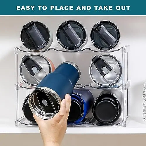 LARGER Compartment - Stackable Water Bottle Organizer Holder - for Stanley & Others' Large Tumbler - Clear Wine Rack, Cup Bottle Holder for Cabinet Home Countertop Fridge Pantry Shelf, 3 Tier Hold 9 LANDNEOO
