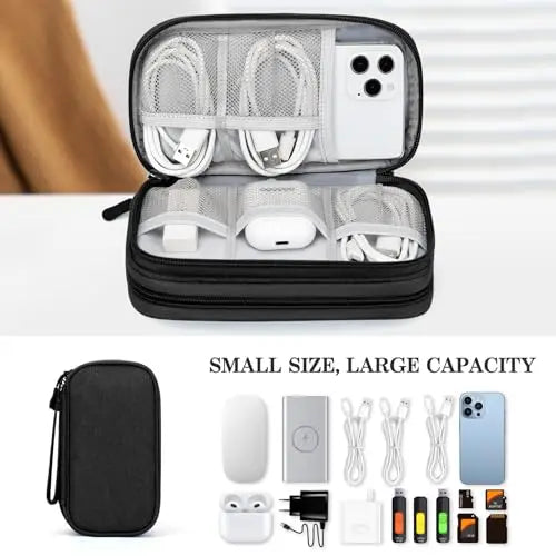 FYY Travel Cable Organizer Pouch Electronic Accessories Carry Case Portable Waterproof Double Layers All-in-One Storage Bag for Cord, Charger, Phone, Earphone Black FYY