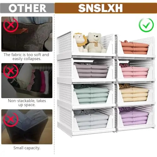 SNSLXH 5 Pack Stackable Closet Storage Basket, Multifunctional & Foldable Closet Organizer for Bathroom Kitchen Laundry Room Wardrobe Storage, Space-Saving Clothes Storage Drawer Organizer, White SNSLXH