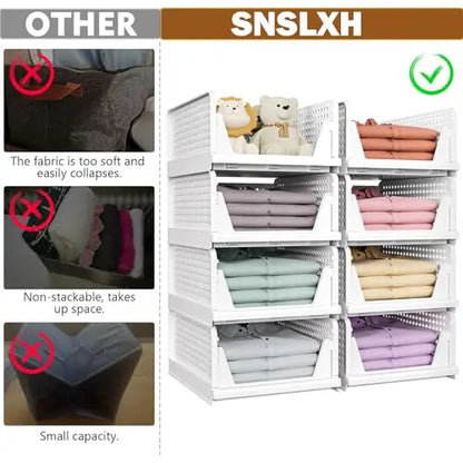 SNSLXH 5 Pack Stackable Closet Storage Basket, Multifunctional & Foldable Closet Organizer for Bathroom Kitchen Laundry Room Wardrobe Storage, Space-Saving Clothes Storage Drawer Organizer, White SNSLXH