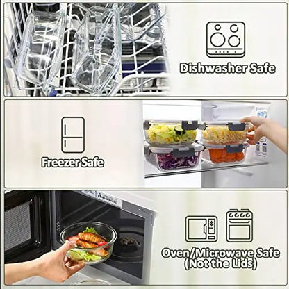 M MCIRCO 24-Piece Glass Food Storage Containers with Upgraded Snap Locking Lids,Glass Meal Prep Containers Set - Airtight Lunch Containers, Microwave, Oven, Freezer and Dishwasher M MCIRCO