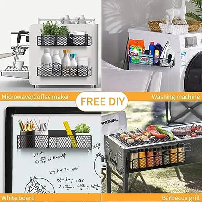 Magnetic Spice Rack for Refrigerator, 6 Pack 100% Metal Strong Magnet Shelf Black, Space Saving Spice Organizer, Home Kitchen Laundry Room Storage Organization W/ Paper Towel Holder, Utensils Racks DTUQYX