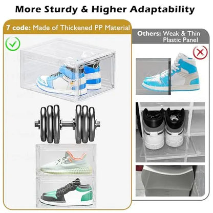 Thickened Clear Shoe Storage Organizer with Magnetic Door, Sturdy Stackable Shoe Boxes for Closet, Collapsible Space-Saving Shoe Rack for Sneakers & Boots, Plastic Shoe Cabinet Box Set, 6 Pack, White 7 code