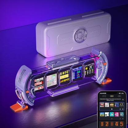Divoom Times Gate - Cyberpunk Gaming Setup Digital Alarm Clock, Smart APP, WiFi Connect, RGB LED Display, Personalized Financial & Bitcoin Dashboard, Pixel Art for Gaming Room & Office Decor, Silver Divoom