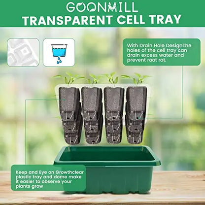 Seed Starter Tray with Grow Light, 5 Packs Plant Starter Tray Seedling Starter Kit with Humidity Domes Base Indoor Greenhouse Mini Propagator Station for Seeds Growing Starting (12 Cells per Tray) GOONMILL