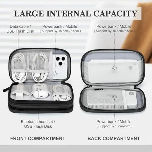 FYY Travel Cable Organizer Pouch Electronic Accessories Carry Case Portable Waterproof Double Layers All-in-One Storage Bag for Cord, Charger, Phone, Earphone Black FYY