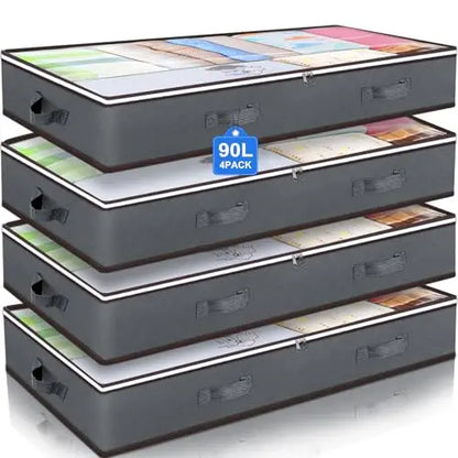 Budding Joy 90L Under Bed Storage Containers, Closet Organizers and Storage Bins, Foldable Underbed Storage Bags for Linen Sheets, Blanket, Clothing, Comforter, Sweaters, Pillows, Wrapping Paper, Grey Budding Joy