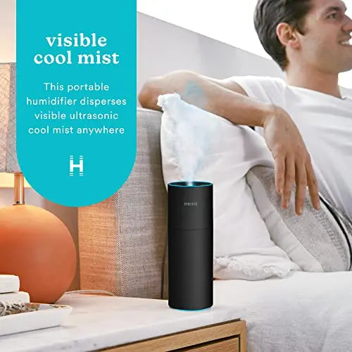 Homedics Portable Humidifier - Small Air Humidifiers for Bedroom, Plants, Office, Travel - Cool Mist Humidifiers, Color-Changing Accent Light, 2 Mist Settings, Black Homedics