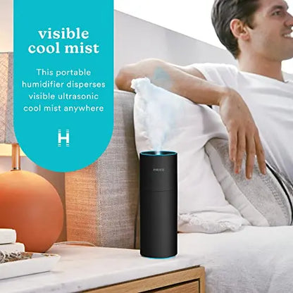 Homedics Portable Humidifier - Small Air Humidifiers for Bedroom, Plants, Office, Travel - Cool Mist Humidifiers, Color-Changing Accent Light, 2 Mist Settings, Black Homedics