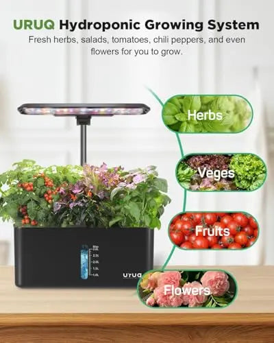 URUQ Hydroponics Growing System Garden: 8 Pods Indoor Herb Garden with Grow Light Plants Germination Kit Quiet Automatic Hydroponic Height Adjustable - Gardening Gifts for Women Kitchen URUQ