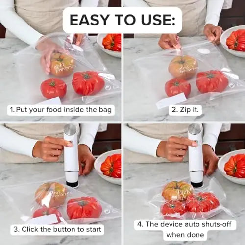 Chef Preserve Compact Vacuum Sealer for Food (Vacuum Sealer Machine + 30 Reusable Vacuum Bags) Powerful Handheld Vacuum Sealer Machine, Seal Meal Saver, Portable Food Sealer Chef Preserve
