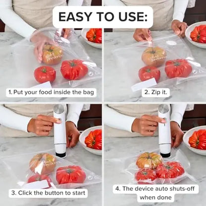 Chef Preserve Compact Vacuum Sealer for Food (Vacuum Sealer Machine + 30 Reusable Vacuum Bags) Powerful Handheld Vacuum Sealer Machine, Seal Meal Saver, Portable Food Sealer Chef Preserve