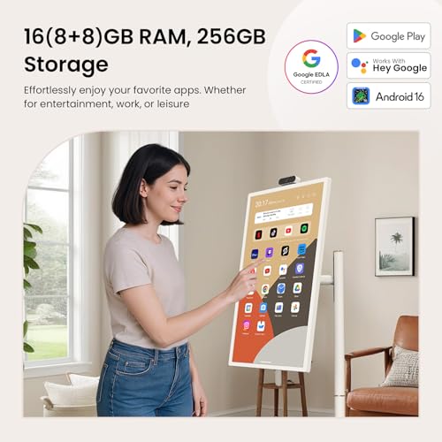 ApoloSign 32'' UHD 4K Smart Portable TV 2nd Gen, 16(8+8) GB RAM+256GB, Android 16, EDLA-Certified, Portable Touch Screen Monitor, Built-in 15000mAh Battery, Full Swivel Rotation, Voice Remote Control ApoloSign