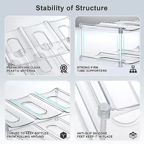 LARGER Compartment - Stackable Water Bottle Organizer Holder - for Stanley & Others' Large Tumbler - Clear Wine Rack, Cup Bottle Holder for Cabinet Home Countertop Fridge Pantry Shelf, 3 Tier Hold 9 LANDNEOO