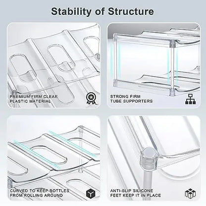 LARGER Compartment - Stackable Water Bottle Organizer Holder - for Stanley & Others' Large Tumbler - Clear Wine Rack, Cup Bottle Holder for Cabinet Home Countertop Fridge Pantry Shelf, 3 Tier Hold 9 LANDNEOO
