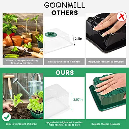Seed Starter Tray with Grow Light, 5 Packs Plant Starter Tray Seedling Starter Kit with Humidity Domes Base Indoor Greenhouse Mini Propagator Station for Seeds Growing Starting (12 Cells per Tray) GOONMILL