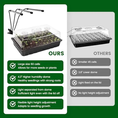 SOLIGT 60 Cell Seed Starter Kit with Grow Light and Heat Mat, Seed Starter Tray with Higher 4.3” Humidity Dome, 4/8/12/18H Timer, Flexible Light for Indoor Seed Starting & Seedling SOLIGT