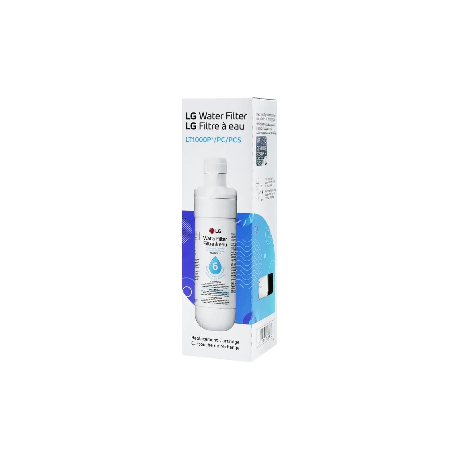 LG LT1000P - 6 Month / 200 Gallon Capacity Replacement Refrigerator Water Filter (NSF42, NSF53, and NSF401) ADQ74793501, ADQ75795105, AGF80300704, or AGF80300705 White LG