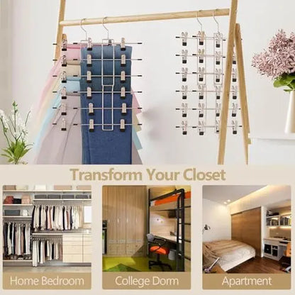 Pants Hangers with Clips,Space Saving Hanging Closet Organizer-6 Tiers Skirt Hangers with 360° Swivel Hook,Closet Organizer-Clothes Hangers- College Dorm Essentials Apartment Essentials-2 Pack Lumigens