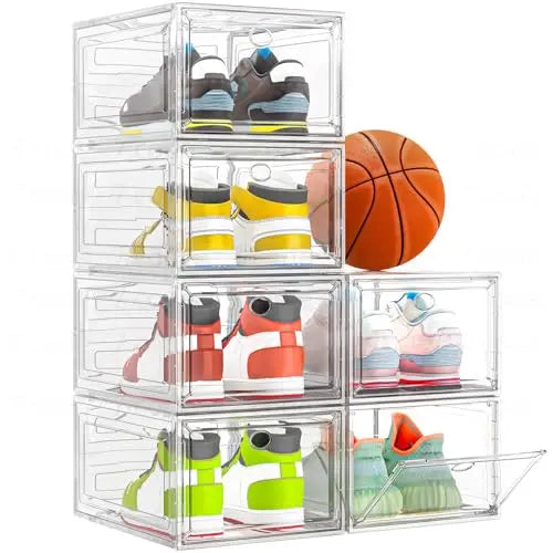 Thickened Clear Shoe Storage Organizer with Magnetic Door, Sturdy Stackable Shoe Boxes for Closet, Collapsible Space-Saving Shoe Rack for Sneakers & Boots, Plastic Shoe Cabinet Box Set, 6 Pack, White 7 code