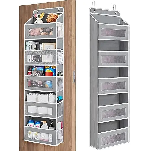 JARLINK Over The Door Organizer Storage, 5 Shelf Hanging Door Organizer with 5 Large Capacity Pockets, Anti Tilt 44 lb Load Behind Door Storage for Bedroom, Bathroom, Pantry, Nursery, (Grey) JARLINK