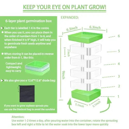 PHAIN 4-Tier Seed Sprouting Kit with Drain Holes and Drain Tray, Upgrade Stackable Microgreens Fresh Organic Bean Seed Sprouter Tray Ripple Soil-Free Sprouter Tray for Beans Alfalfa Seeds PHAIN