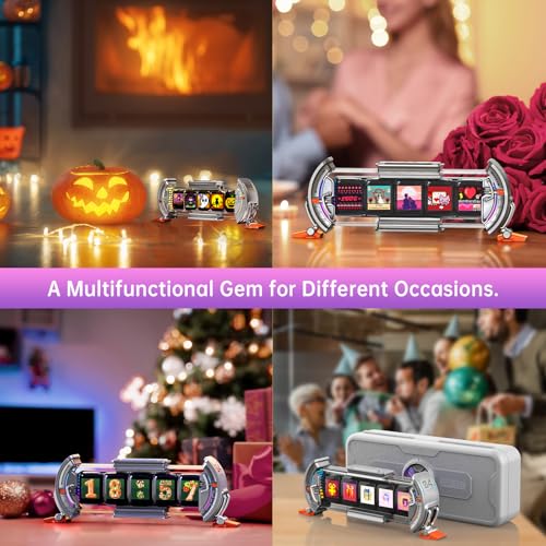 Divoom Times Gate - Cyberpunk Gaming Setup Digital Alarm Clock, Smart APP, WiFi Connect, RGB LED Display, Personalized Financial & Bitcoin Dashboard, Pixel Art for Gaming Room & Office Decor, Silver Divoom