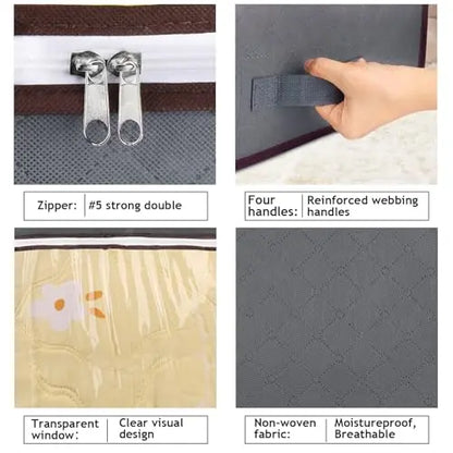 Budding Joy 90L Under Bed Storage Containers, Closet Organizers and Storage Bins, Foldable Underbed Storage Bags for Linen Sheets, Blanket, Clothing, Comforter, Sweaters, Pillows, Wrapping Paper, Grey Budding Joy